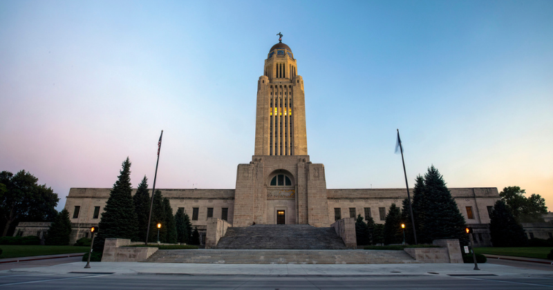 nebraska state house at sunrise